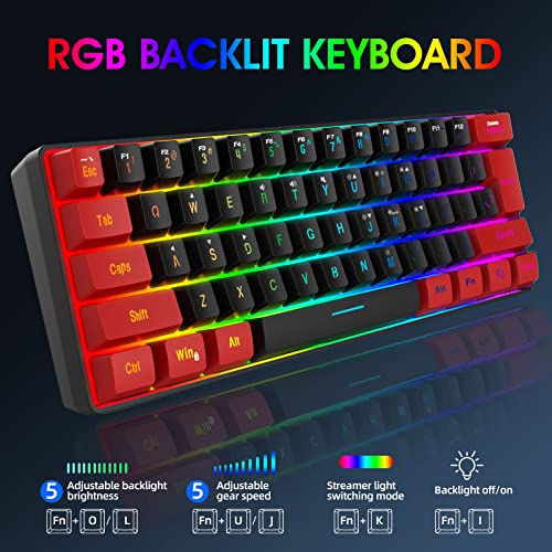 Snpurdiri 60% Wired Gaming Keyboard, Ultra-Compact RGB Backlit Small Gaming Keyboard for PC Computer Gamer (Red and Black) - color: Red and Black