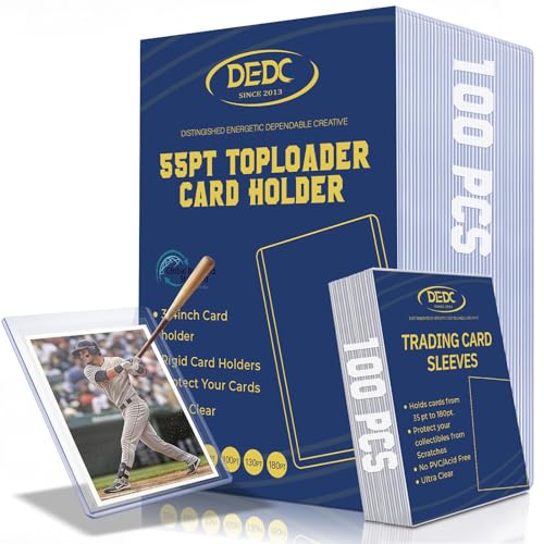 DEDC 200 Toploader and Penny Sleeves Bundle - 3" x 4" Rigid Hard Sleeves & Acid-Free Soft Card Sleeves for 55pt Thickness Sports Cards - Ultra Clear Collectible Trading Card Protectors - size: 55pt