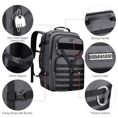 WITZMAN Travel Backpack for Men 45L Convertible Bag Fits 17" Laptop | Large Nylon Carry on Luggage Bag, 3 in 1 Laptop Backpack Airline Approved, For Weekend Getaway, Overnight Trip, B688 Grey - color: Silvery Grey