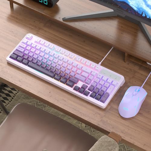 Camiysn Wire Gaming Keyboard, 7 Colorful Rainbow Backlight Classic Gaming Keyboard (Purple-Set) - color: Purple-Set