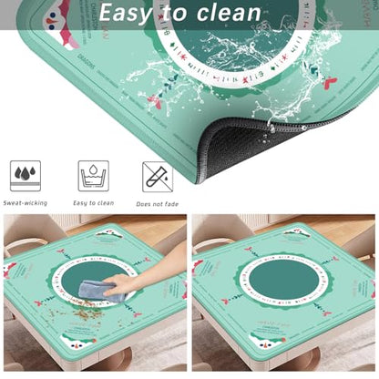 2F22E Mahjong Table Mat for American Mahjong, Neoprene Non-Slip Noise Reduction Mat with Printed Rules, 32.4 x 32.4 Inch Cyan Table Cover for Poker, Cards & Board Games - color: Blue-green Mats