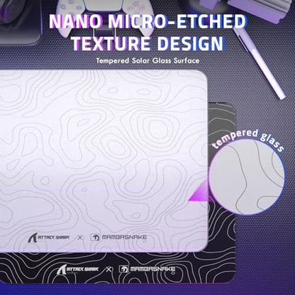 ATTACK SHARK CM05SE Glass Gaming Mouse Pad for FPS & Esports, Nano-Etched Tempered Glass Surface,Ultra-Smooth Low Friction Hard Mousepad,Waterproof Large Desk Mouse Mat for PC Setup,White Contour - color: White Contour