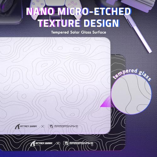 Attack Shark CM05SE Glass Gaming Mousepad,Nano-Micro-Etched Texture,Smooth Glass Surface,High Accuracy,Fast-Moving,Anti-Scratch, PU Leather Super Non-Slip Base,Small Size(16.1×12.2"),White Contour - color: White contour, size: 16.1L x 12.2W inches