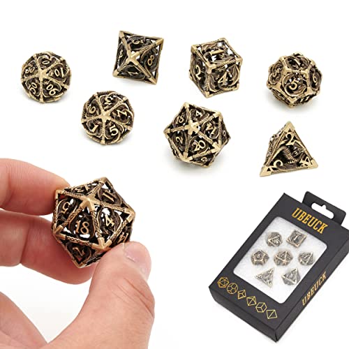 DND Dice,Hollow D&D Metal Dice,Dungeons and Dragons Dice Set with Gift Box,7 PCs Steampunk Polyhedral Dice Games Set for RPG,MTG,Pathfinder, (Dragon Ancient Bronze) - color: Dragon Ancient Bronze