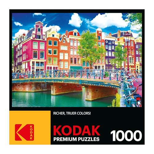 RoseArt - Kodak Premium - Colorful Waterfront Buildings, Amsterdam - 1000 Piece Jigsaw Puzzle for Adults - style: Colorful Waterfront Buildings, Amsterdam