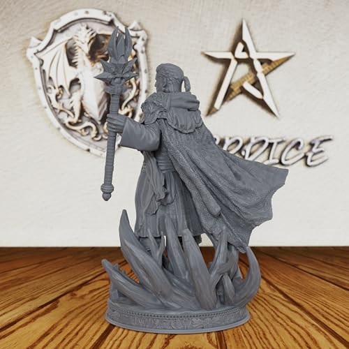 AUSPDICE Unpainted TTRPG 28mm DND Miniature Figure Wizard Loremaster AS260 | Human Fantasy Spellcaster with Arcane Staff and Spellbook for Dungeons and Dragons, Tabletop RPG Games and Dungeon Masters