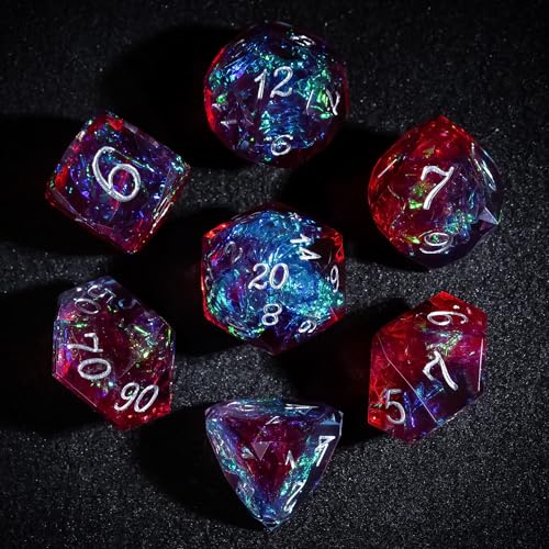 7PCS DND Dice Set,Transparent Sharp Edge Dice Set D&D RPG Polyhedral Die,for Dungeons and Dragons TTRPG Games Roleplaying Games,with Gift Box(Galaxy Blue and Red) - color: Galaxy Blue and Red