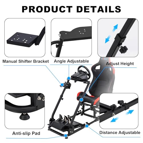 CXRCY Racing Sim Cockpit Stand with Seat for G29 G920 G923 G27 G25 | For Fanatec & Thrustmaster (T248X,T248,T300RS,T150,458). Xbox,PS4,PS5,PC. Adj backrest & slide rails. No wheel/pedals. - color: Black With Seat