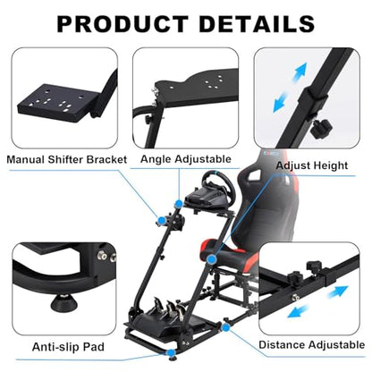 CXRCY Racing Sim Cockpit Stand with Seat for G29 G920 G923 G27 G25 | For Fanatec & Thrustmaster (T248X,T248,T300RS,T150,458). Xbox,PS4,PS5,PC. Adj backrest & slide rails. No wheel/pedals. - color: Black With Seat