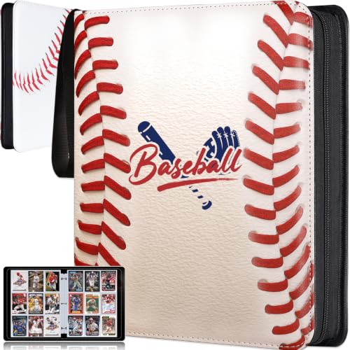 Baseball Card Binder, 1080 Pockets 9-Pocket Trading Card Album with Zipper | 60 Double-Sided Sleeves for Sports and Game Cards, Portable Zippered Storage Organizer, Gift for Collectors and Kids - color: Baseball A