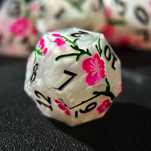 HAOMEJA Resin Flower Dice Set 7pcs/ Sharp Edged Polyhedral Dice/Apply to RPG-MTG/D&D/DND/Role Playing Table Game/Easter/Halloween Party Gift (White) - color: 7 White