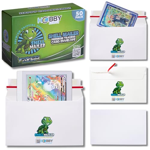 Shell Mailer Trading Card Envelopes for Shipping, Card Mailers - 50 Pack | Perfect Fit for Semi-Rigids & Toploaders, Sides Glued Flat for Sorting Machines, Premium Material, Customized Protective Flap - color: 50 Pack - Turtle