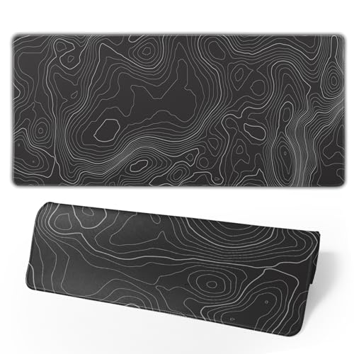 Topographic Contour Extended Big Mouse Pad Large,Gaming Mouse Pad Desk Pad,31.5×11.8 Inch Long Computer Keyboard Mouse Mat Mousepad with 3mm Non-Slip Base and Stitched Edge for Gaming and Office - color: Topographic Contour