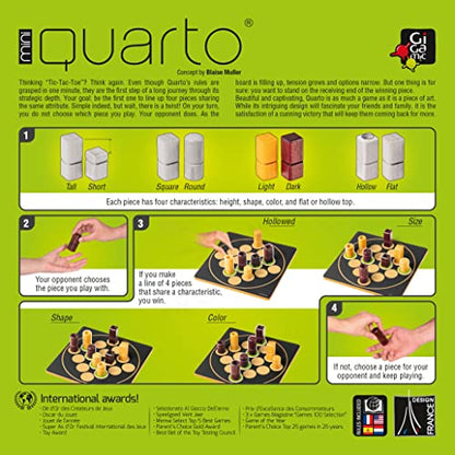 Quarto Mini | Mensa Select Winner | Travel-Friendly Version of The, Wooden Abstract Strategy Game for Kids & Adults | Family Game Night Favorite | Ages 8+ | 2 Players | 15 Min