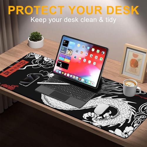 Large Mouse Pad Black and White Japanese Dragon Waterproof Extra Large Mousepad with Stitched Edges Non-Slip Rubber Base Computer Protector Desk Pad for School Office Home 35.4"X 15.7" - color: Fantasy Castle Night
