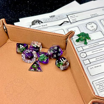 Sage's Portal Animal Familiars Resin DND Dice Set Polyhedral Dice Set for Dungeons and Dragons RPG Pathfinder Tabletop TTRPG (Green Frog + Figurine) - color: Green Frog + Mini Figure, style: Dice Set +Mini Figure