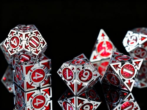 RULE DICE Metal DND Dice Set, D&D Dungeons and Dragons Dice, Large Role Playing Polyhedral D&D Dice Sets, Red Weighted Metallic D and D Dices, MTG RPG Dice DND with D & D Gifts Box - color: Silver-red
