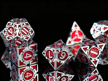 RULE DICE Metal DND Dice Set, D&D Dungeons and Dragons Dice, Large Role Playing Polyhedral D&D Dice Sets, Red Weighted Metallic D and D Dices, MTG RPG Dice DND with D & D Gifts Box - color: Silver-red