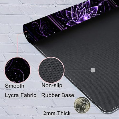 Playmat for MTG with Zones, 24 x 14 Inch Card Game Mat, Stitched Edges, Non Slip Rubber Base, 2mm Washable Play Mat with Storage Bag, Lotus Flower Design, Purple Color - color: Purple