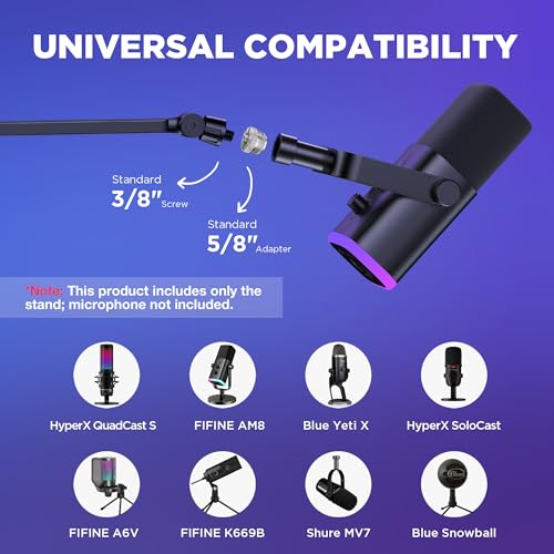 InnoGear Low Profile Mic Arm Foldable Boom Arm Mic Stand Desk for Fifine | Smooth Adjustment, 360° Rotation, 3.3 lb Weight Capacity, Horizontal Reach 26.1", 3/8" to 5/8" Adapter, For Desk Under 2.75" - color: Black, style: 3-Axis Arm