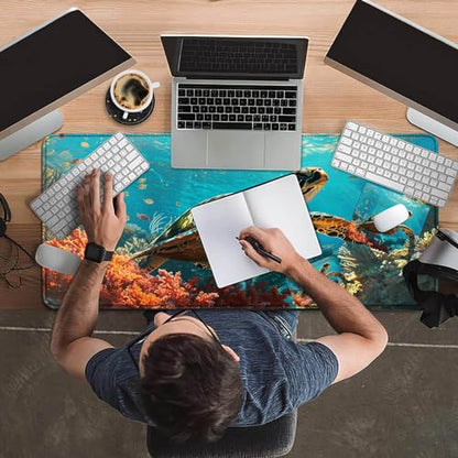 Mouse Pad Desk Mat Ergonomic Wrist Support Pad Set,Mouse Wrist Rest Keyboard Pad with Stitched Edges and Non Slip Base-Sea Turtle - color: Sea Turtle