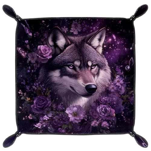 Dice Trays Wolf Rose Wreath Holder Storage Box for Dice Games Like RPG DND, Leather Dice Holder Portable Folding Rolling Dice Tray, 16x16cm - color: Multi 8