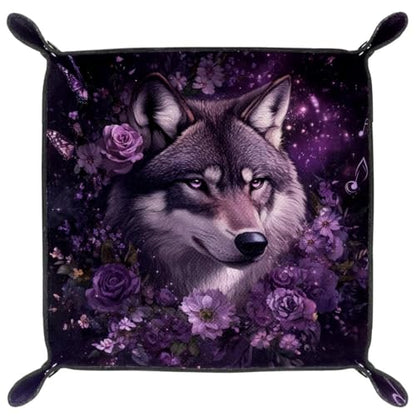 Dice Trays Wolf Rose Wreath Holder Storage Box for Dice Games Like RPG DND, Leather Dice Holder Portable Folding Rolling Dice Tray, 16x16cm - color: Multi 8