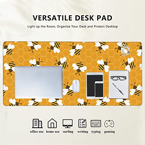 Bee with Honey Extended Gaming Mouse Pad Large Desk Mat with Non-Slip Rubber Base and Stitched Edges,Keyboard Mouse Mat Desk Pad for Work,Game,Office,Home 35.4 * 15.7 Inch - color: Bee With Honey