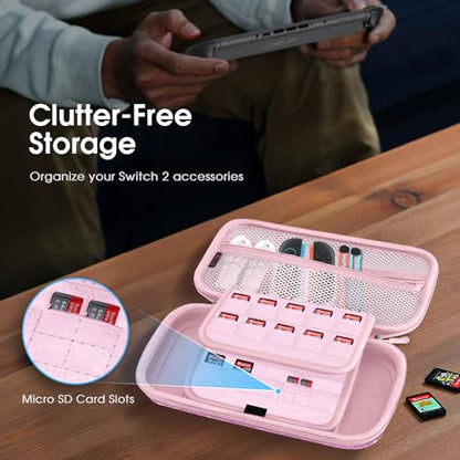 FINTIE Carrying Case for Nintendo Switch 2 (2025), Shockproof Hard Shell Switch 2 Case, Protective Cover Travel Bag with 19 Game Card & 2 Micro SD Card Slots & Inner Pocket, Glittering Purple - color: Glittering Purple