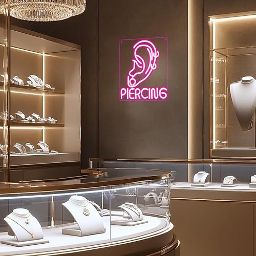 Ear Piercing Neon Sign, Cool Pink Dimmable LED Creative Ear Earring Neon Light, Tattoo Studio Barber Salon Massage SPA Shop Neon Light Decoration, Suitable Gift For Young People And Girls(13 * 11in) - style: Ear Piercing