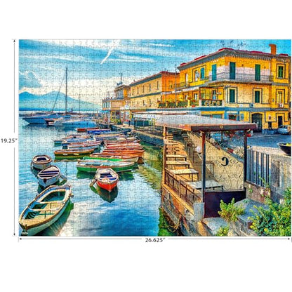 RoseArt Kodak Premium Harbor of Naples Italy 1000 Piece Jigsaw Puzzle | 20" x 27" Finished Size, Adult Puzzle, Fully Interlocking Pieces, Poster Included, Made in USA - style: Harbor of Naples Italy
