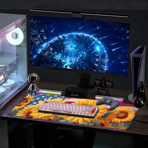 Mouse Pad, Large Anti-Slip with Stitched Edges Desk Mat Desktop Laptop Computer Desk Keyboard Mat,Table Protector Blotter Mat (Sunflower, 31.5" x 11.8") - color: Sunflower, size: 31.5" x 11.8"