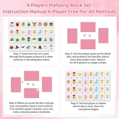 130 Pcs Mahjong Block Set, 4 Players 1.18” Seaside Escape Game Blocks with 4 Different Theme(Christmas, Halloween, St Patricks, Easter),Portable Vita Mahjong Game Set with A Carry Bag