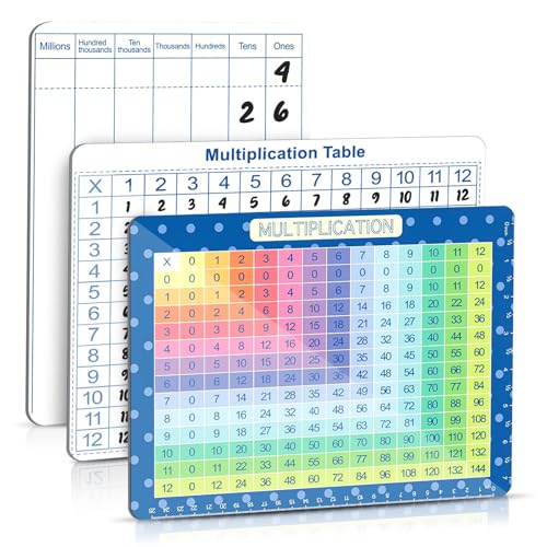 Multiplication Master Kit - 3 Pack Double Sided Dry Erase Math Whiteboards & Times Table Chart | 9"x12" Multiplication Division Boards + 8"x11" Multiplication Table | Classroom Homeschool Supplies