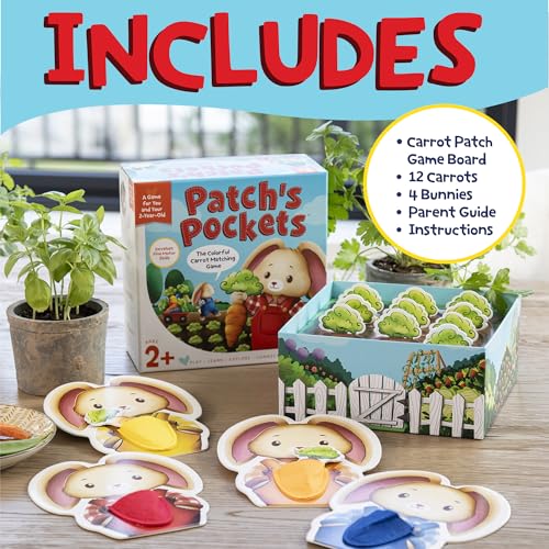 Peaceable Kingdom Patch's Pockets Color Matching Game for Toddlers | A fast, replayable board game. Includes 1 gameboard and 12 carrots.