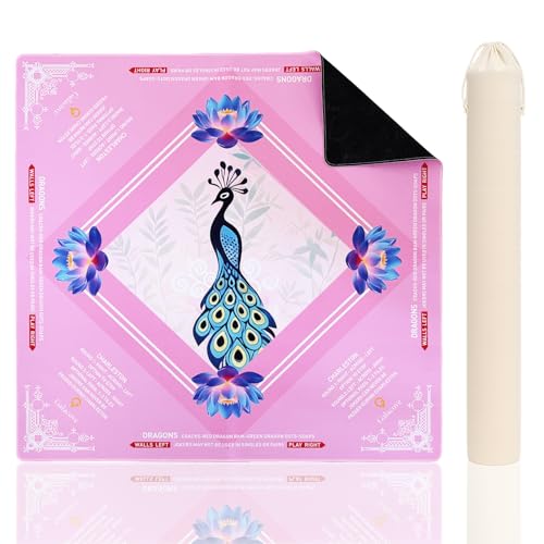 33" x 33" Neoprene Mahjong Mat – Non-Slip Rubber Backing, Noise-Reducing Game Mat for American Mahjong, Poker & Board Games, Includes Carry Bag & Printed Rules - color: Peacock