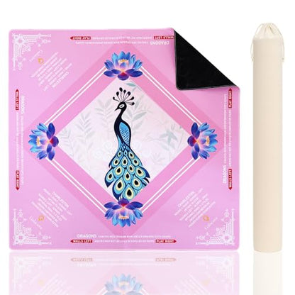 33" x 33" Neoprene Mahjong Mat – Non-Slip Rubber Backing, Noise-Reducing Game Mat for American Mahjong, Poker & Board Games, Includes Carry Bag & Printed Rules - color: Peacock