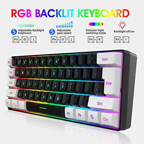 Snpurdiri 60% Wired Gaming Keyboard, Small RGB Backlit Membrane Gaming Keyboard, Ultra-Compact Mini Waterproof Keyboard for PC Computer Gamer White and Black - color: White and Black