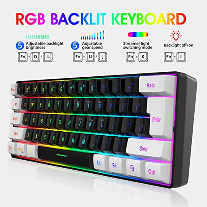 Snpurdiri 60% Wired Gaming Keyboard, Small RGB Backlit Membrane Gaming Keyboard, Ultra-Compact Mini Waterproof Keyboard for PC Computer Gamer White and Black - color: White and Black