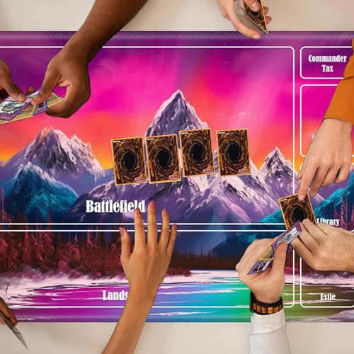 Board Game Mat TCG Playmat Plus 50 Pcs Card Sleeves, 24 x 14 inches Table Mats Games Mousepad with Zones Smooth Surface for MTG RPG CCG Trading Card Game Play Mats, Art Mountain Lake - color: Art Mountain Lake, size: Zone 1