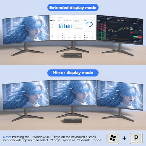 4K@60Hz KVM Switch 3 Monitors 6 Computers, Reyoten Triple Monitor HDMI KVM | Metal, for 6 Computers Sharing 3 Monitors Keyboard Mouse Printer, with 1 HDMI+2 DP Each Computer, Power Adapter+Controller - size: 16.5