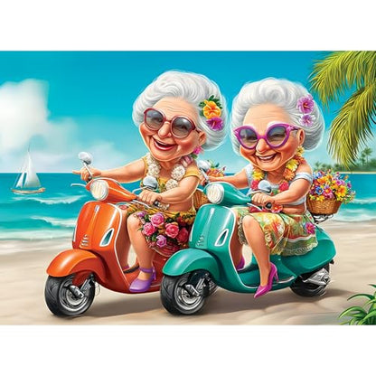 500 Piece Puzzles for Adults,Fun Grandmothers Puzzle for Teens Adult Seniors,Best Friends Beach Cruising Jigsaw Puzzle 500 Pieces,Cartoon Humor Puzzle with Letters on Back,Challenging Family Game Gift - style: Fun Grandmothers
