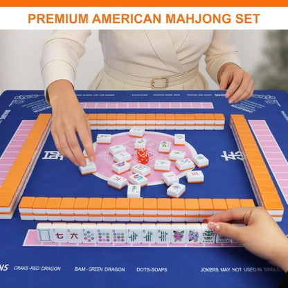 American Mahjong Tile Set - 168 Engrave Mah jongg Tiles Game Sets 1.2-inch Complete Cute Mah Jong, Beautiful Pretty 1.2” Majong Only, Mahjongg with Bag and Dice Accessories (Orange) - color: Orange - 2