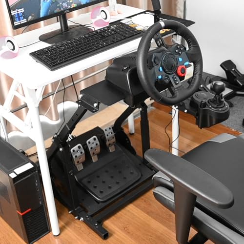 Anman Strengthen Stability Racing Wheel Stand fit for Logitech/Thrustmaster/PC/Fanatec G27,G29,G920,G923,T150,T248,T300,TMX,Upgrade Steering Shifter Mount Cockpit,Wheel Shifter Pedals NOT Included