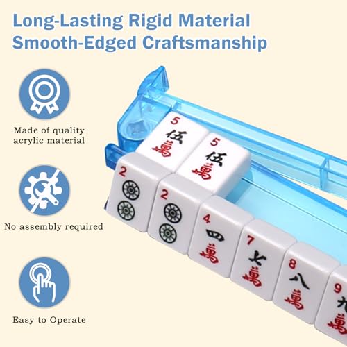 CAYOULR Blue Mahjong Racks with Pushers Set of 4 Clear Acrylic Holders | Portable Mahjong Racks Convenient Rotating One-Piece Mahjong Pushers mahjong racks well-made sturdiness - color: Blue