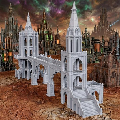 AUSPDICE Sci-Fi Buildings 25mm Gothic Spire Tower, Wargame Terrain | 1:64 Scale Unpainted Multi-Tier Tower with Open Balconies and Stairs for Sci-Fi TTRPGs, Wargames and Dioramas - AF1153A