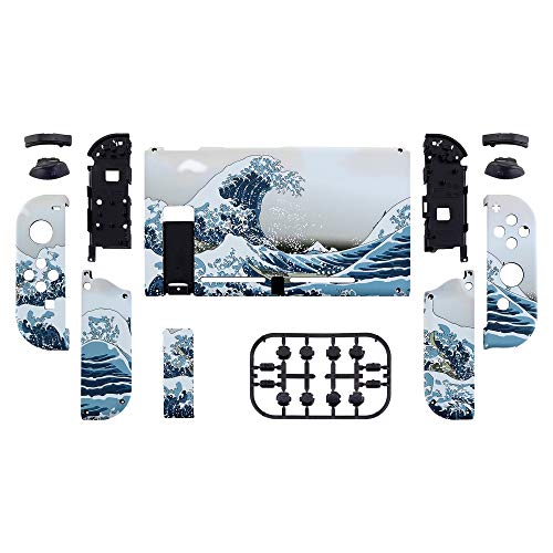 eXtremeRate DIY Replacement Shell Buttons for Nintendo Switch, Soft Touch Back Plate for Switch Console, Custom Housing Case with Full Set Buttons for Joycon Handheld Controller - The Great Wave - color: The Great Wave