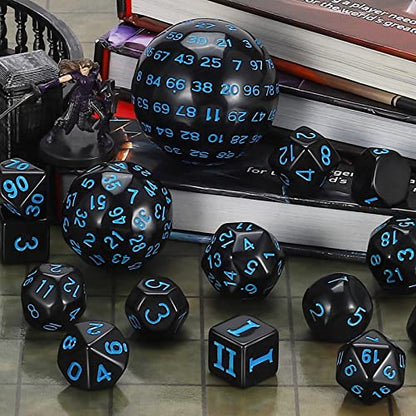 CiaraQ DND Polyhedral Dice Set (15pcs) D4-D100 Game Dice with Dice Bag | Acrylic Role Playing Dice for Dungeons and Dragons MTG Table Games (Black & Blue) - color: Black & Blue