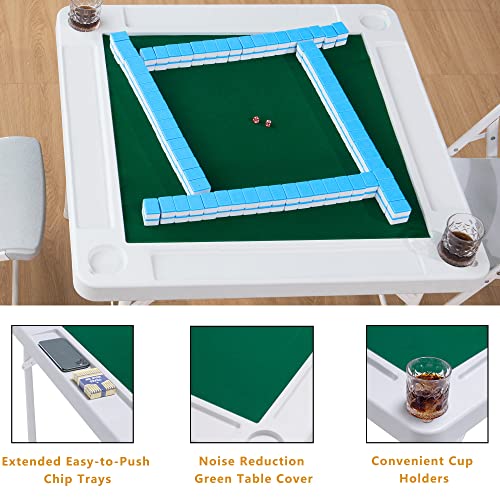 Allpop 35.4’’ Folding Mahjong Table, Square 4 Player Card Game Table with Chip Trays, Cup Holders & Green Professional Tabletop for Domino, Poker, Jigsaw Puzzles