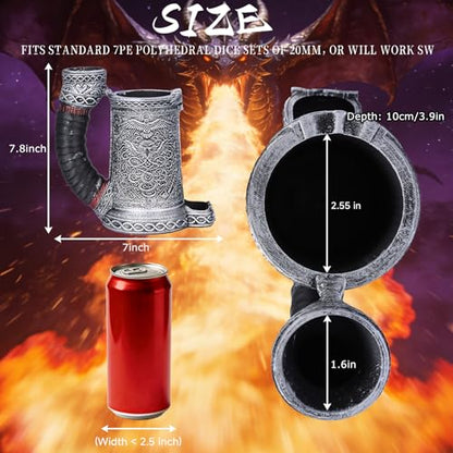 Dice Tower Mug DND Dice Rolling Tower with 7 PCS Dice Set | Suitable for Dnd Dungeons And Dragons, Tabletop Games, Available As Drink Holder, D&D Gifts, Dnd Accessories,Silver octopus - color: Silver Octopus